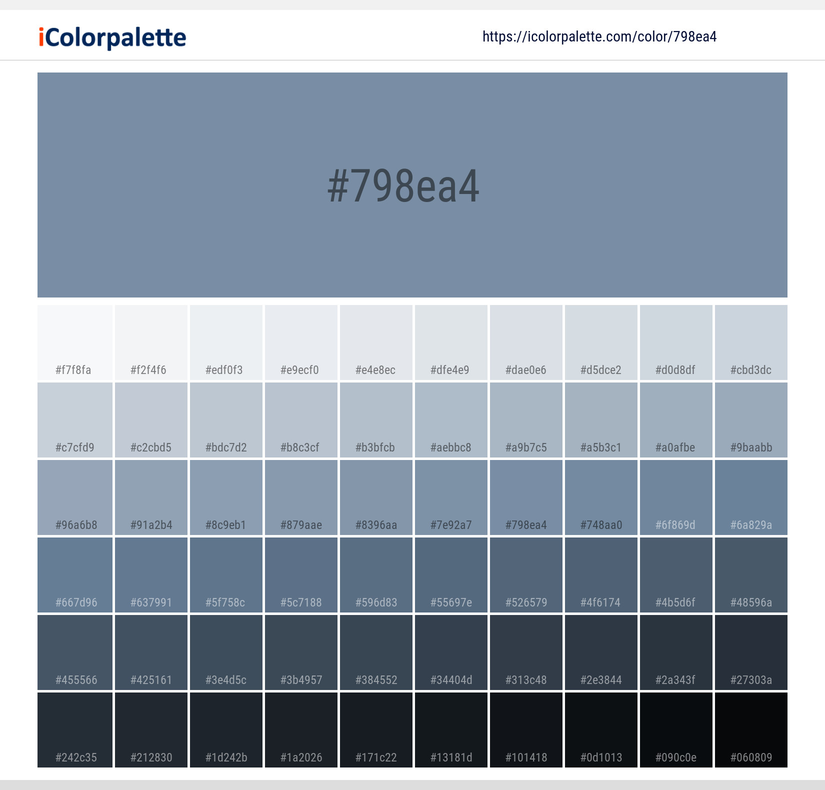 Pantone 174021 Tcx Faded Denim Color Hex color Code 798ea4