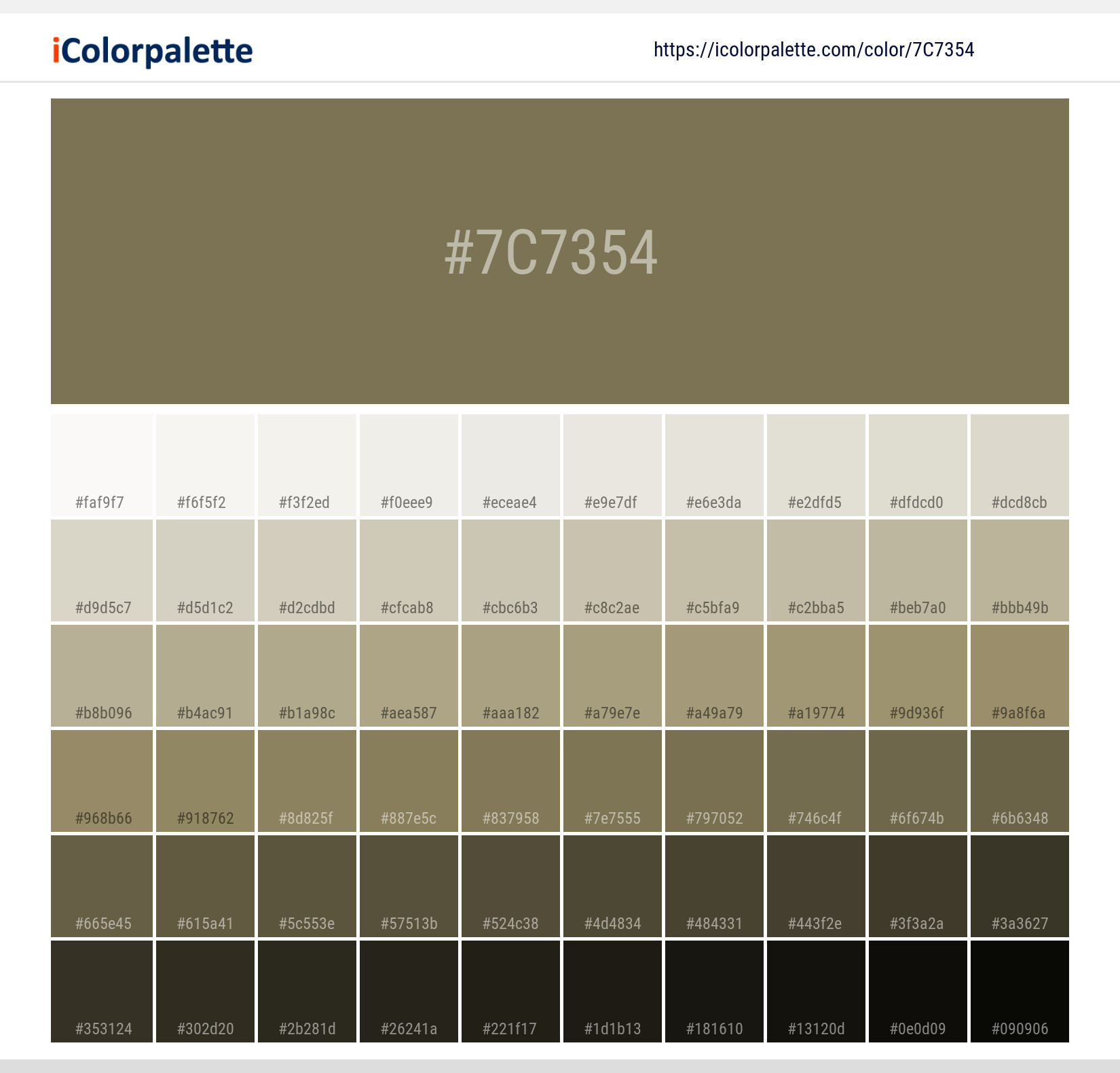 COLOR +   18冊 Pantone 18-0629 Tpg Lizard Color | Hex color Code #7c7354