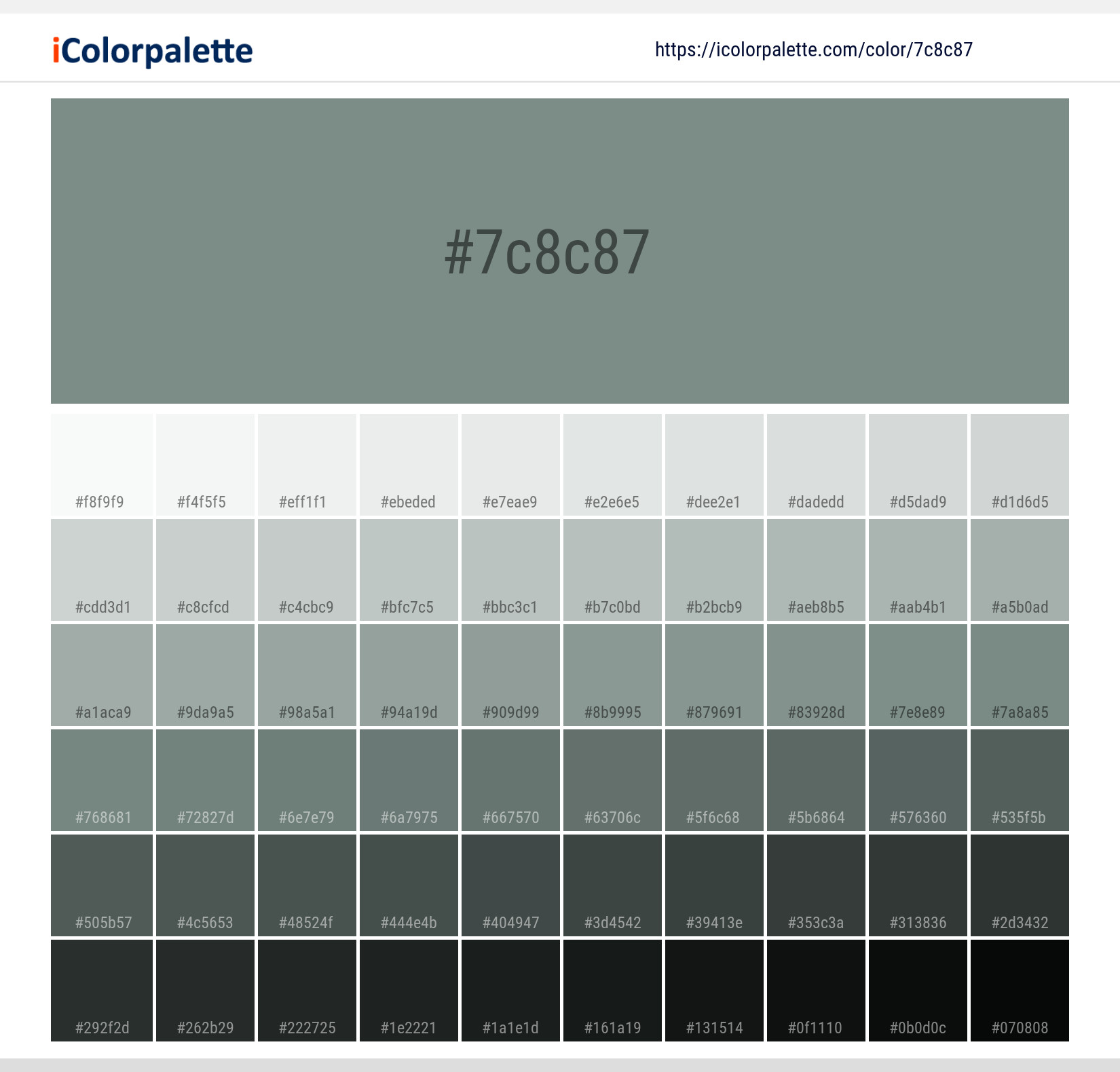 Hex Color #7c8c87 | Printing Match PANTONE 17-5107 TCX | Color ...
