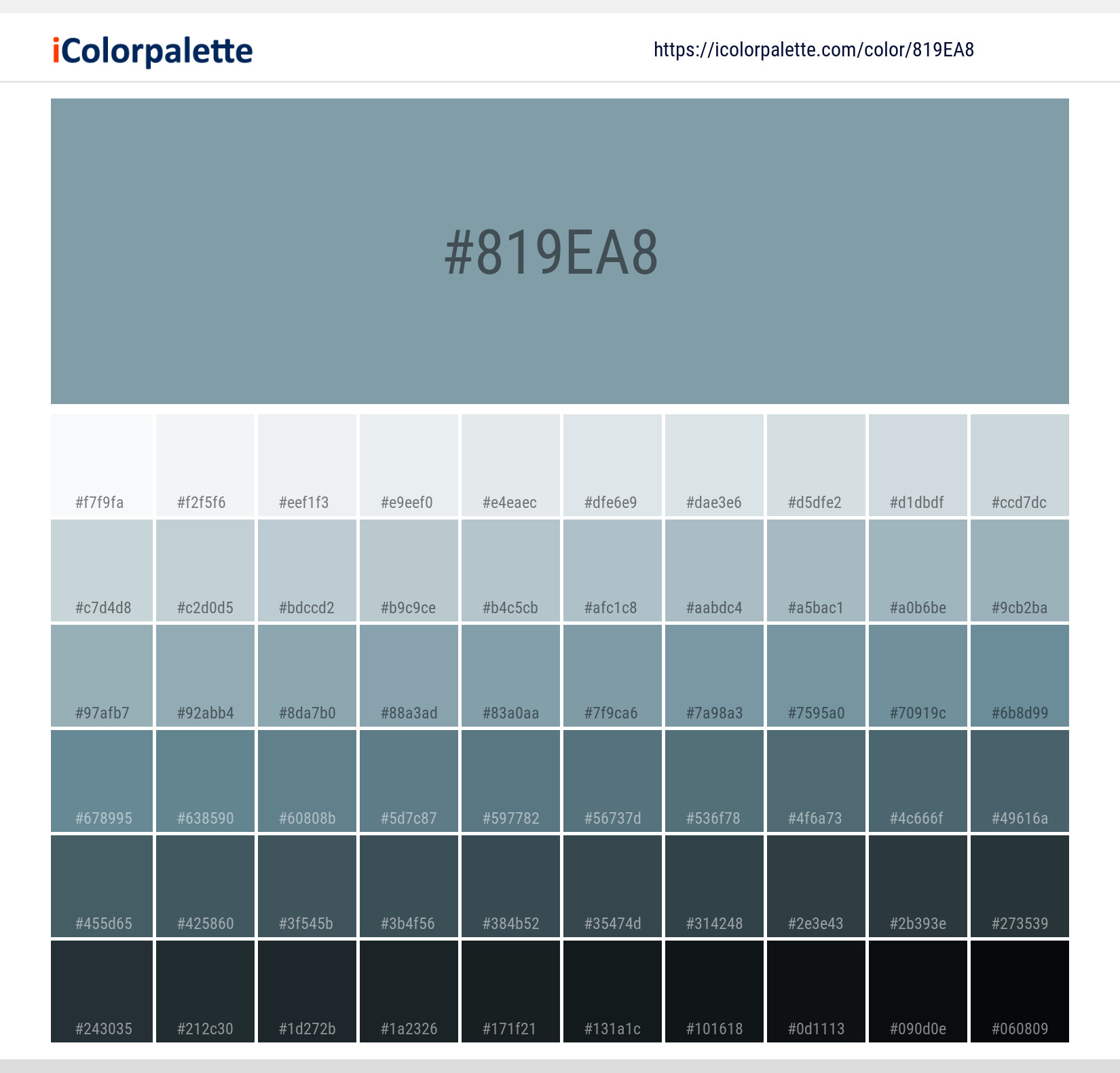 Pantone 164114 Tpx Stone Blue Color Hex color Code 819ea8