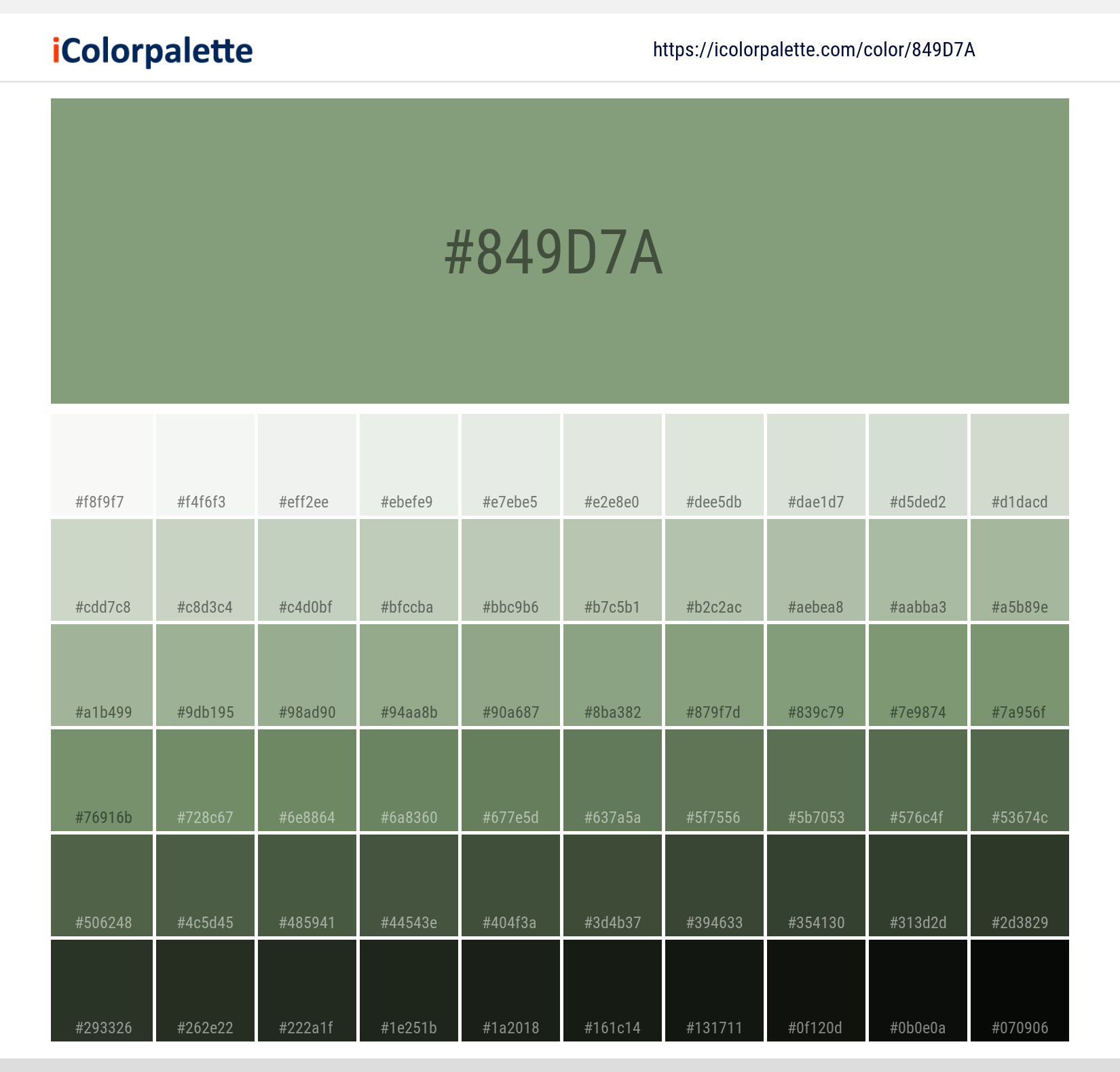 Hex Color #849d7a | Printing Match PANTONE 16-0220 TPX | Color ...