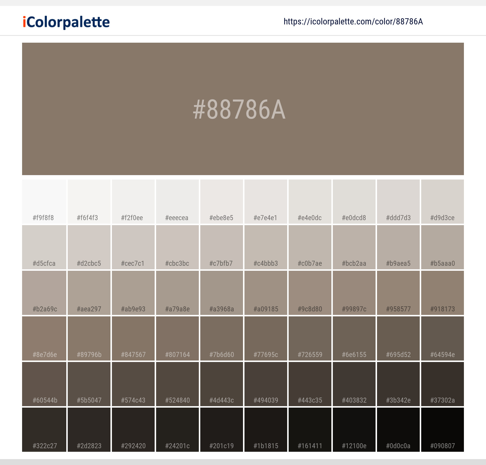Pantone 17-0808 Tpx Taupe Gray Color, Hex color Code #88786A information, Hsl, Rgb
