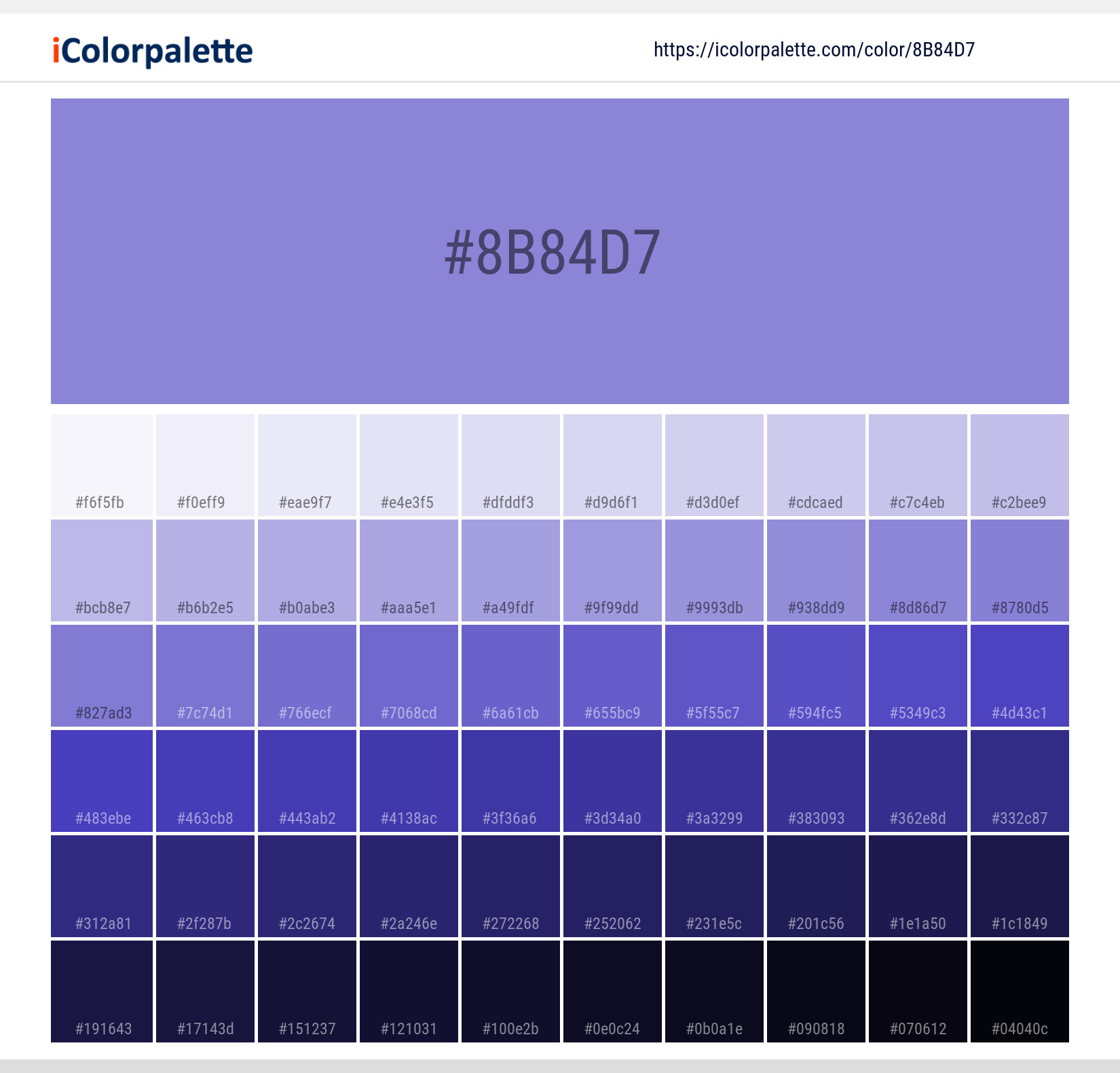 Pantone 2715 C Color | Hex color Code #8b84d7 information