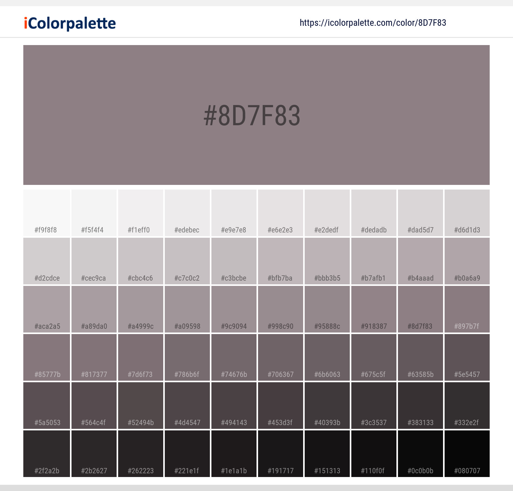 Pantone 437 U Color | Hex color Code #8d7f83 information