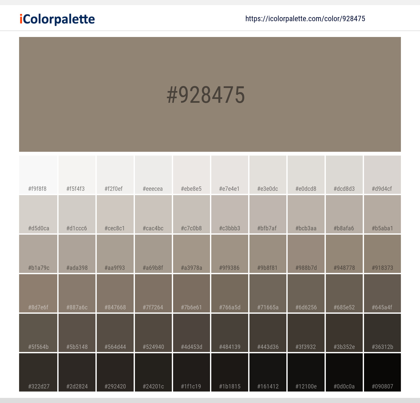 Pantone 161109 Tcx Greige Color Hex color Code 928475 information