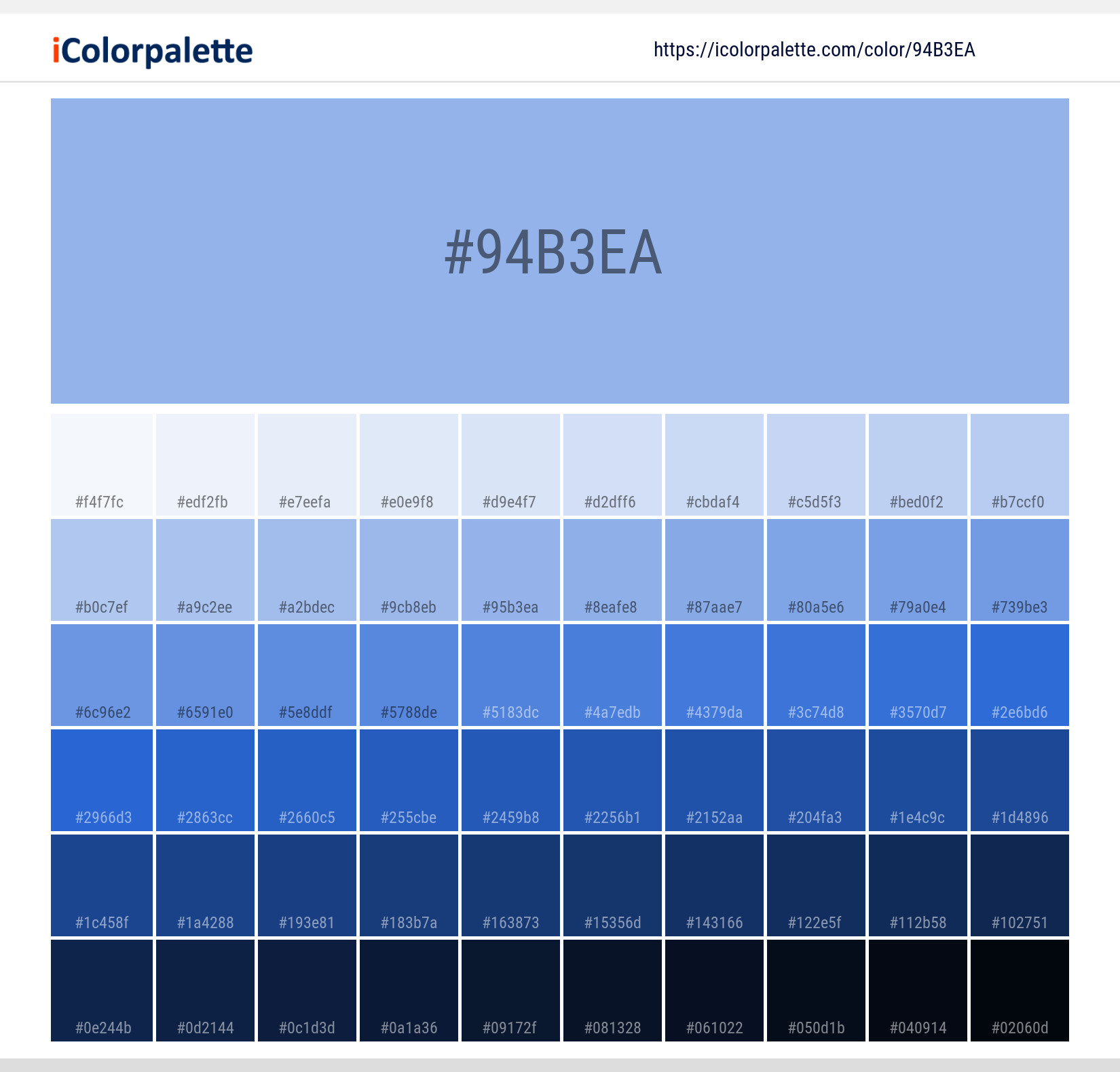 Hex Color #94b3ea | Printing Match PANTONE 7451 U | Color conversion ...