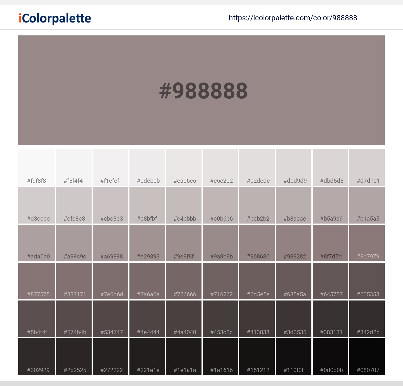 PANTONE 色見本(KIJI) Rising Ash (similar) Color | 988888 information | Hsl | Rgb