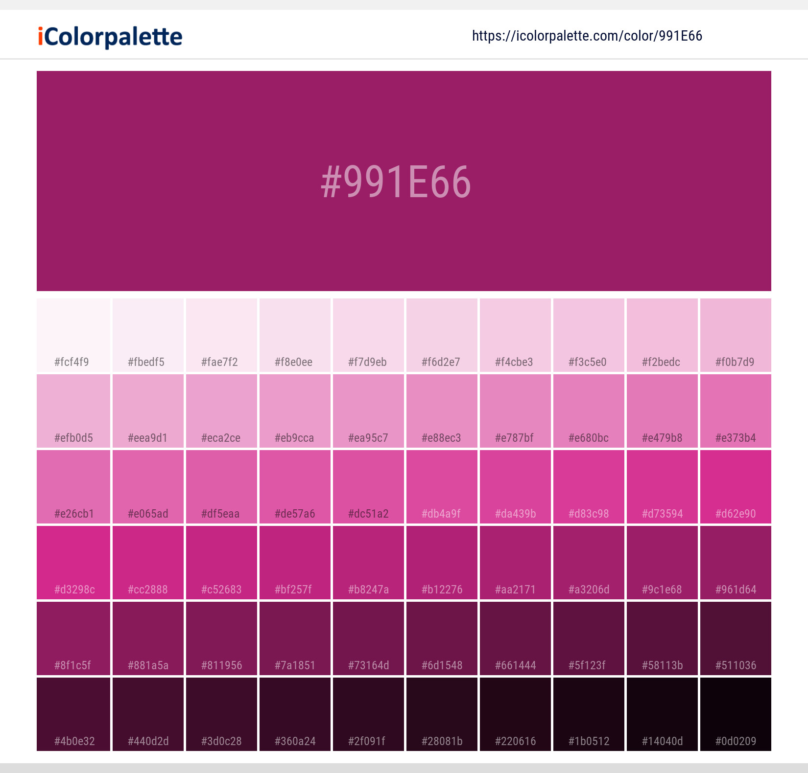 その他 A.C. Pantone 7648 C Color | Hex color Code #991E66 information