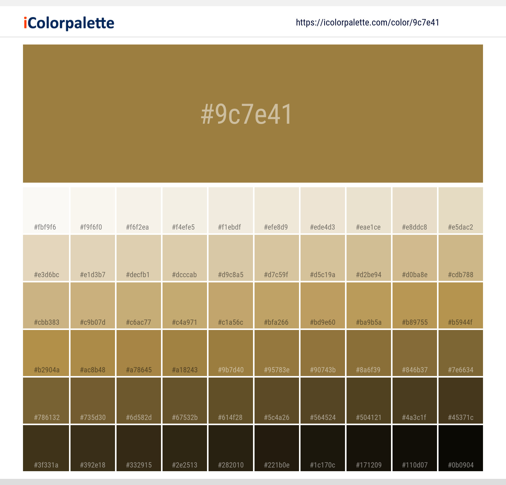 Pantone 170843 Tcx Bronze Mist Color Hex color Code 9C7E41