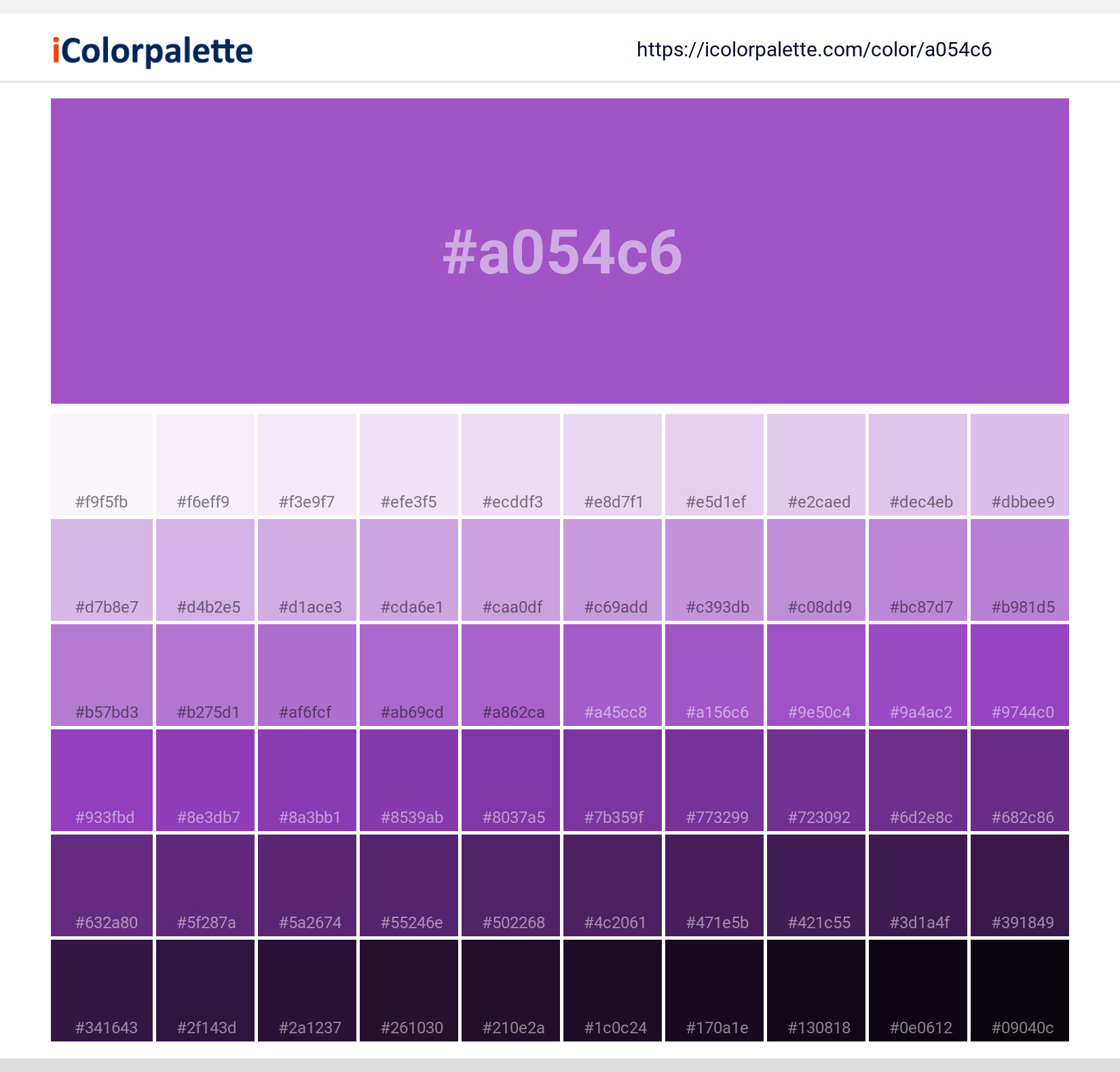 Morado Purple ( similar ) Color, a054c6 information, Hsl, Rgb