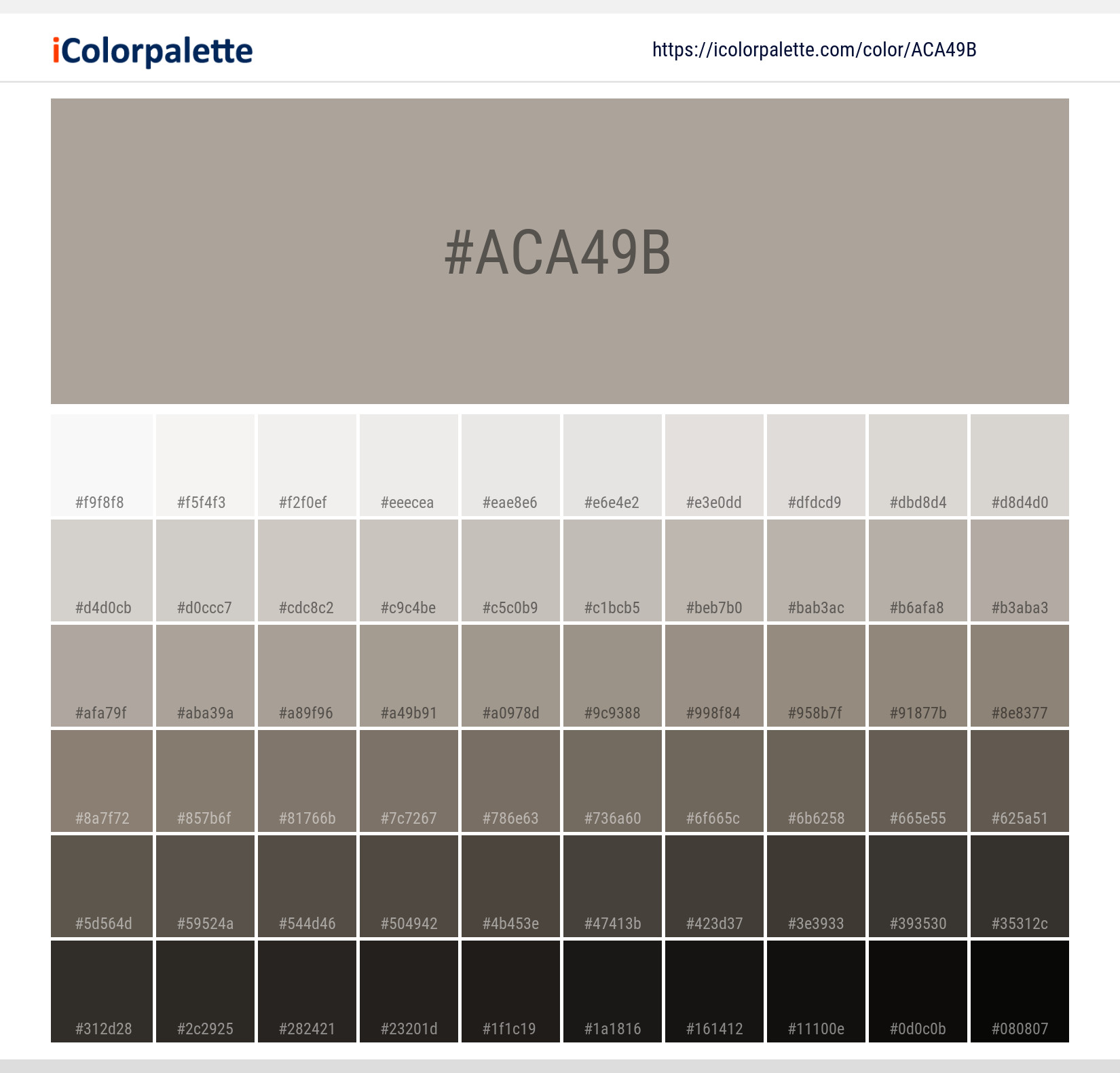 Hex Color #aca49b | Pantone PANTONE 16-1305 TPG | Hsl | Rgb