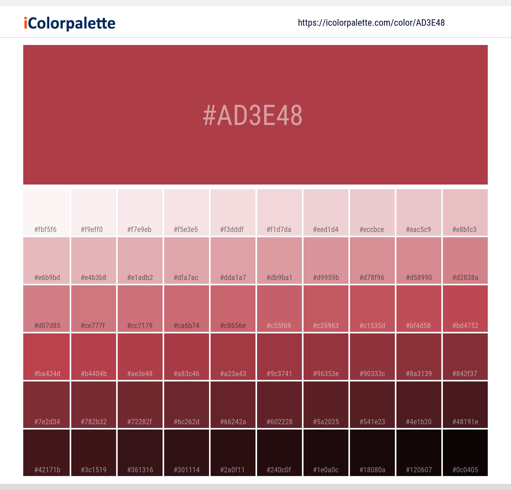 Cocoa　0603 Pantone 18-1643 Tcx Cardinal Color | Hex color Code #AD3E48