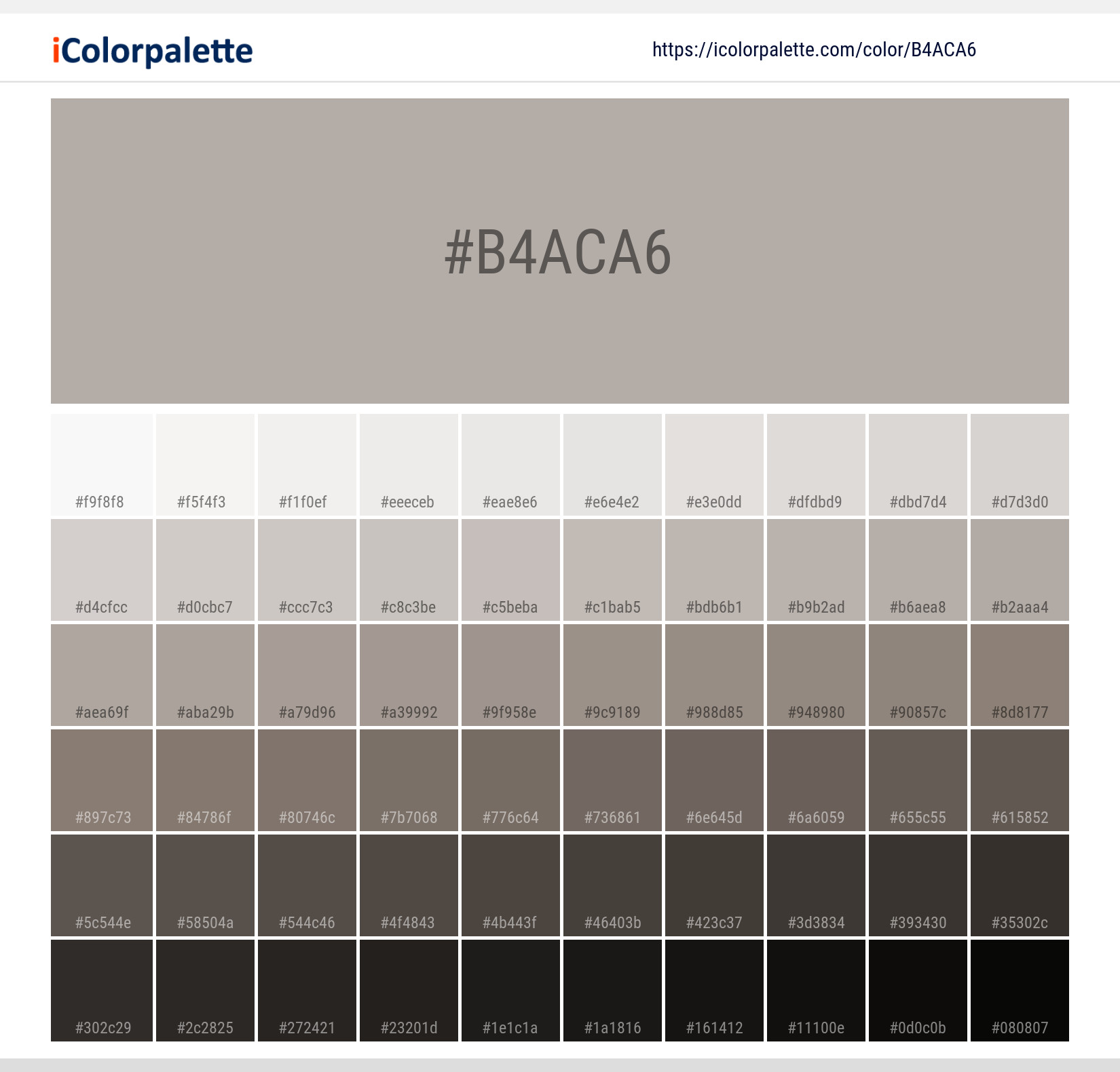 Pantone Warm Gray 4 U Color Hex Color Code B4aca6 Information Hsl