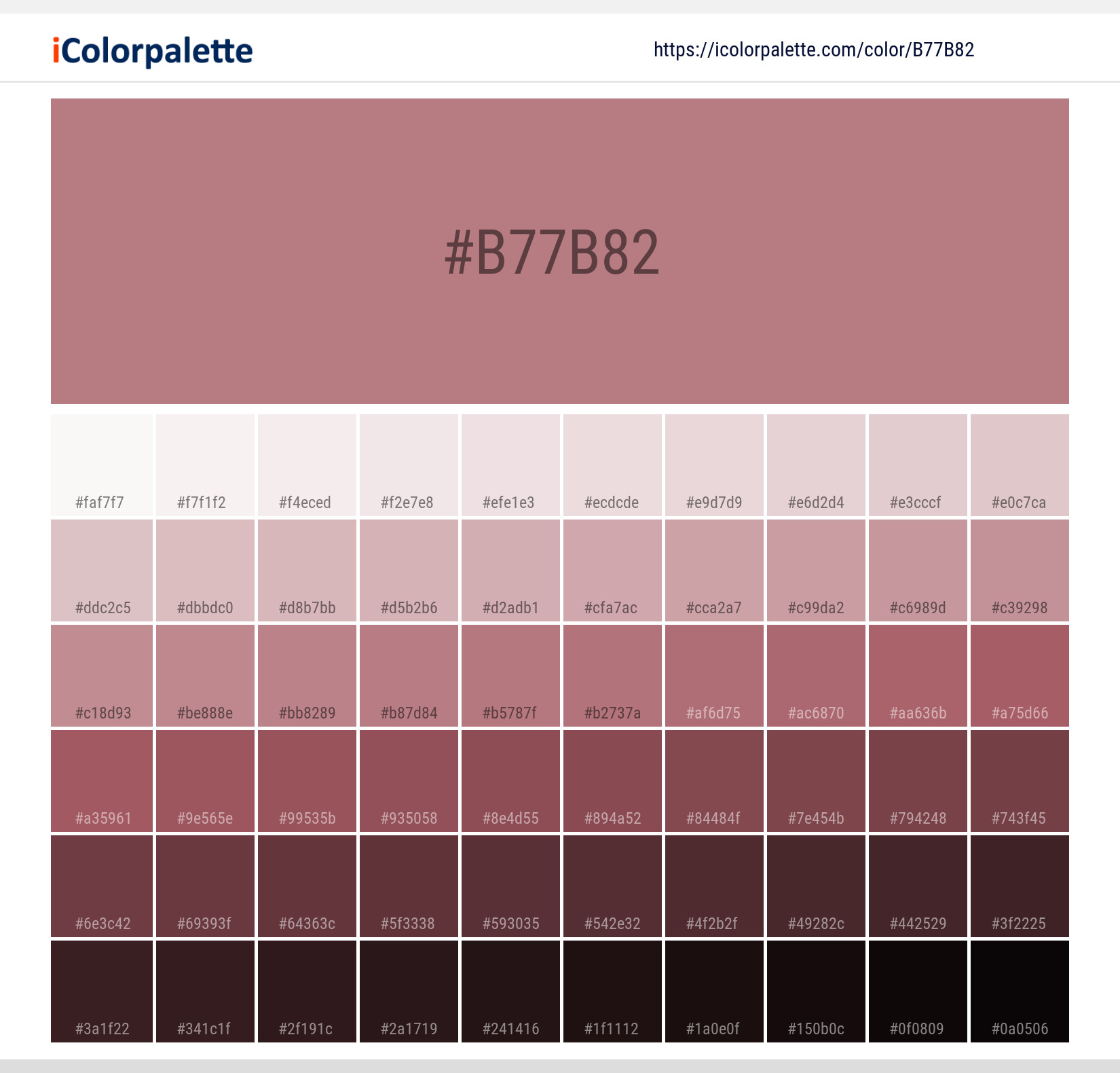 Pantone 17-1718 Tpx Dusty Rose Color, Hex color Code #B77B82 information, Hsl, Rgb