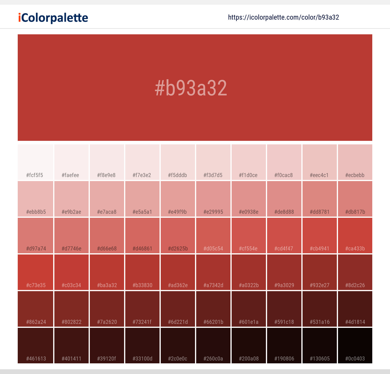 Pantone 18 1550 Tcx Aurora Red Color Hex Color Code B93a32 Information Hsl Rgb Pantone