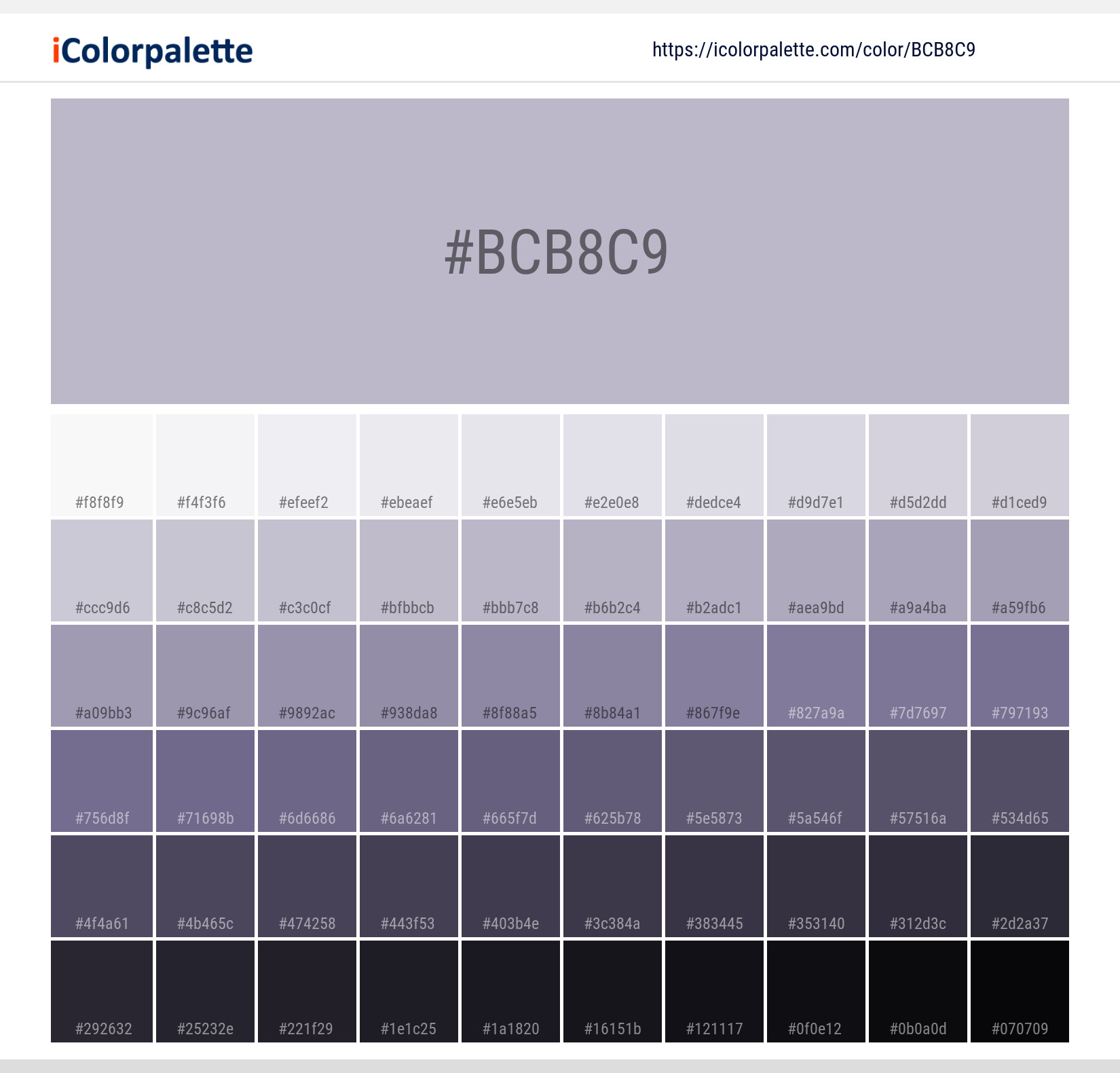 Pantone 15-3807 Tpx Misty Lilac Color, Hex color Code #BCB8C9 information, Hsl, Rgb
