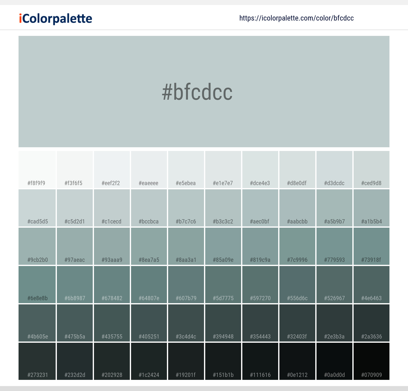 Hex Color Code Bfcdcc Misty Blue Color Information Hsl Rgb Pantone