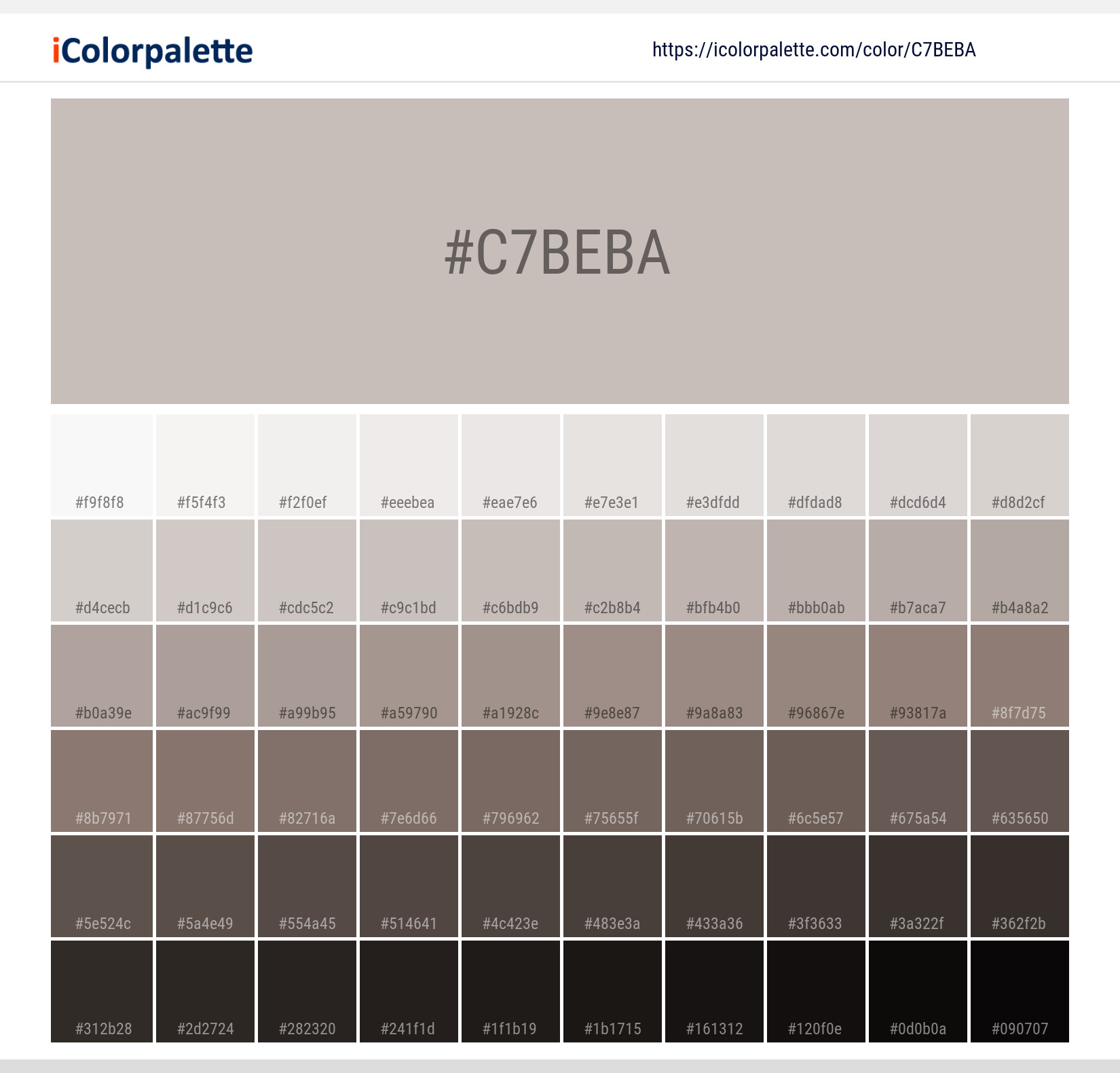 hex color code c7beba pantone 406 u information hsl rgb fan deck