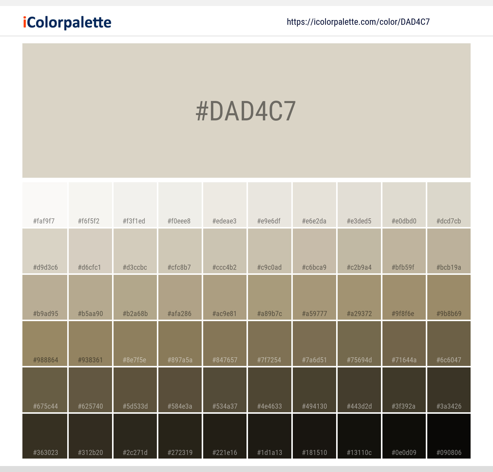 colourページ Pantone P 169-2 U Color | Hex color Code #dad4c7 information