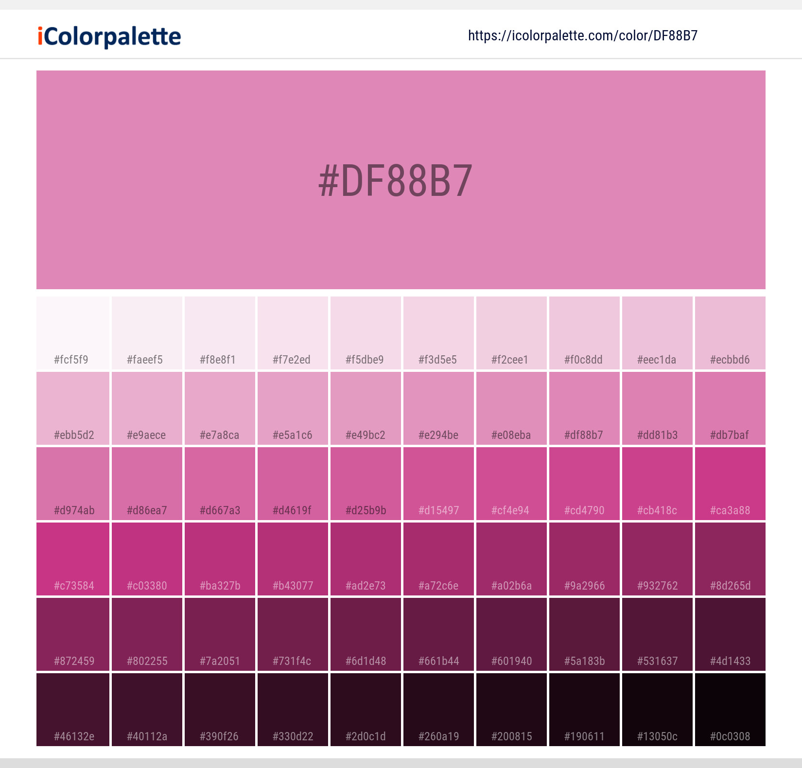 Pantone 15-2718 Tcx Fuchsia Pink Color | Hex color Code #DF88B7 information  | Hsl | Rgb | Pantone