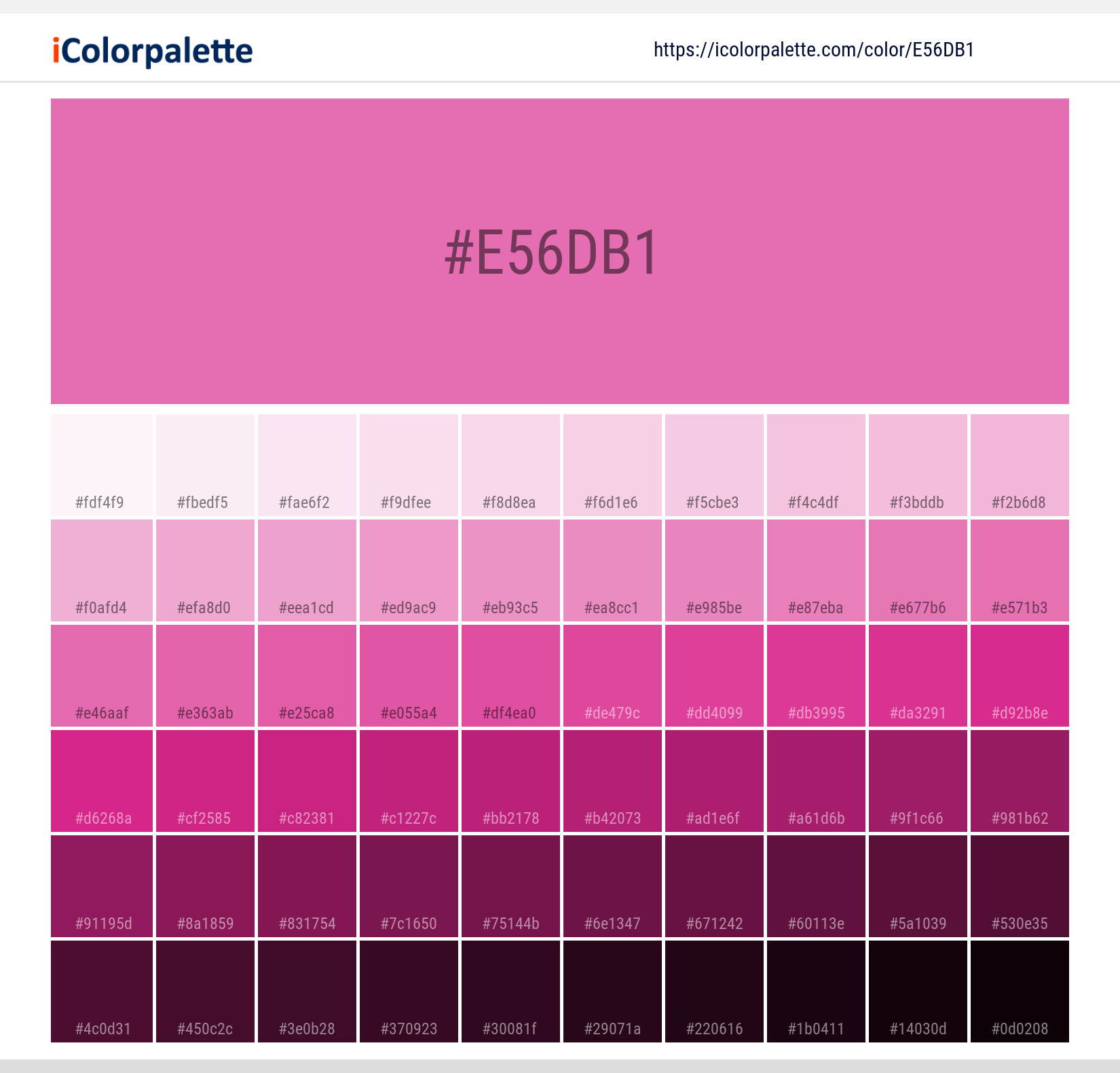 Pantone 218 C Color Hex color Code e56db1 information Hsl Rgb