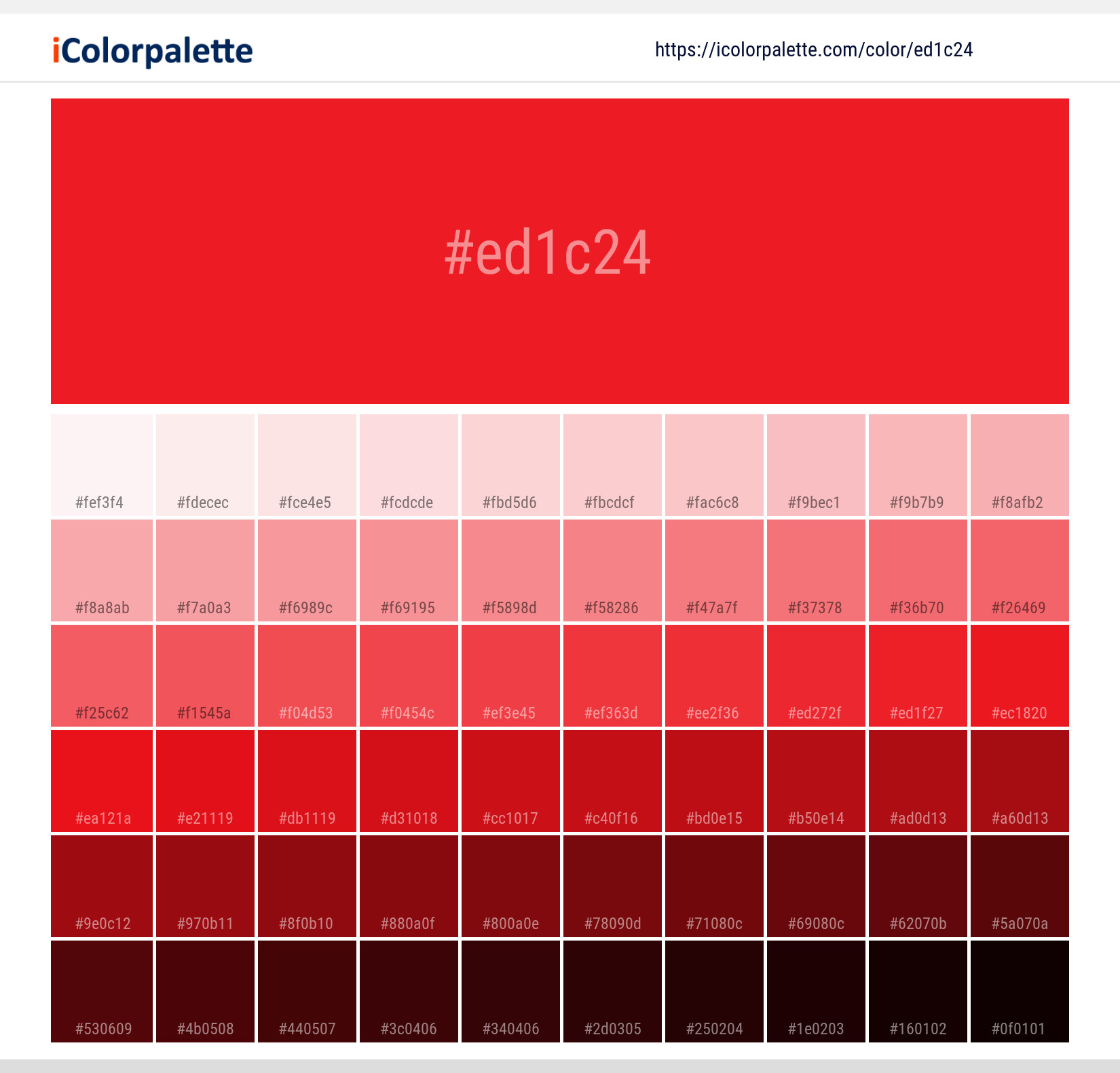 Red Pigment Color ed1c24 information Hsl Rgb Pantone
