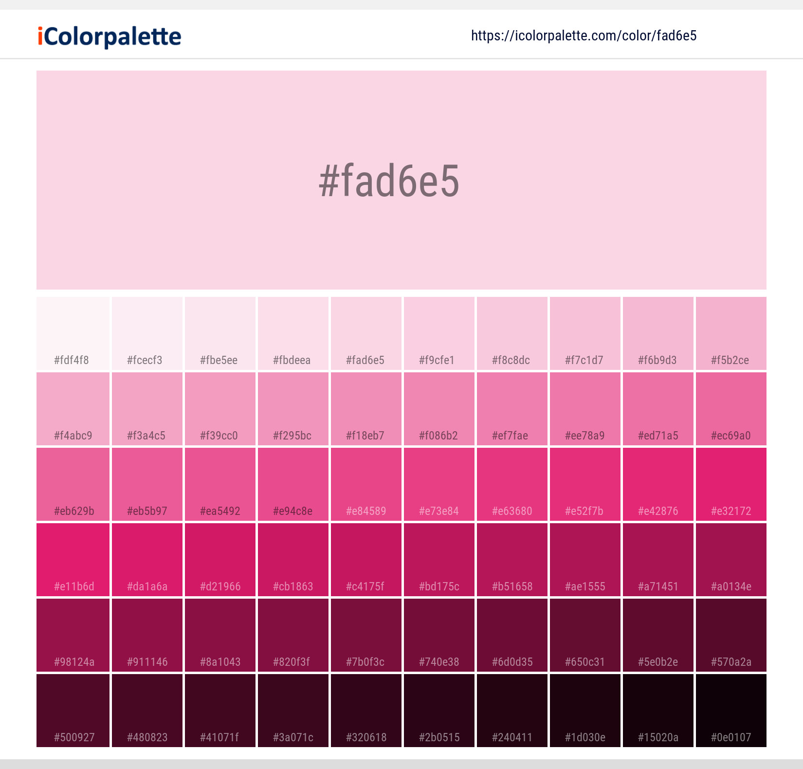 Sunset Pink Color, fad6e5 information, Hsl, Rgb