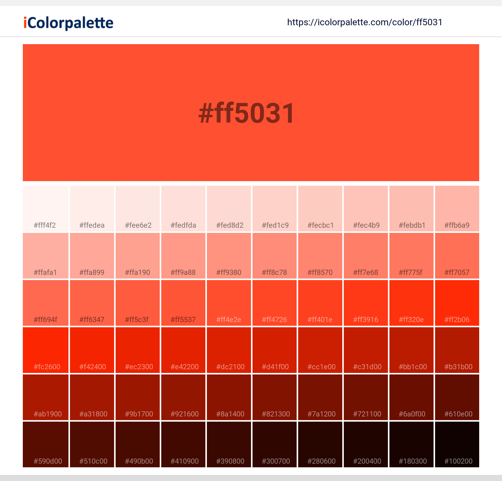 Poppy Surprise (similar) Color | ff5031 information | Hsl | Rgb | Pantone
