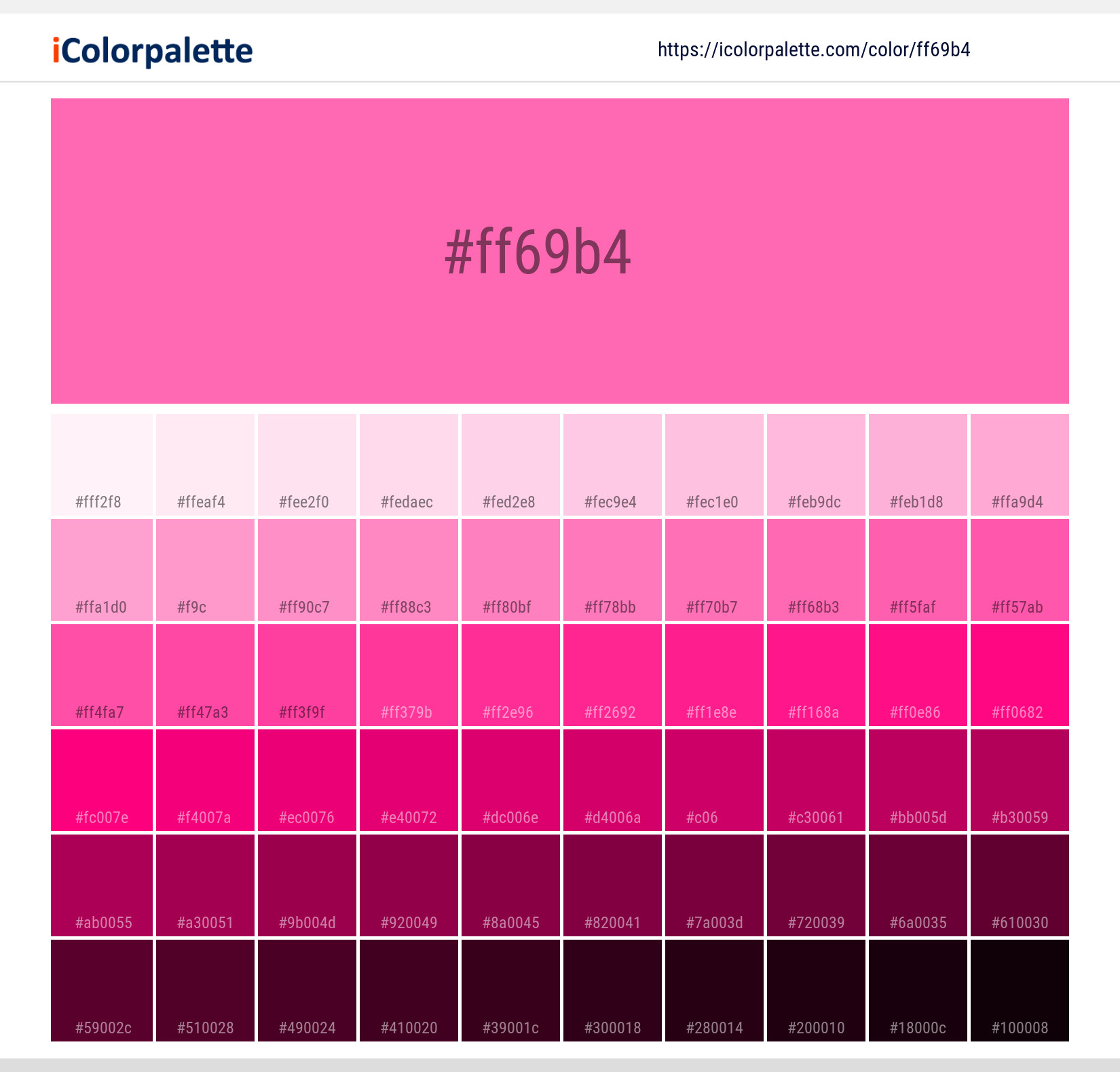 Hot Pink Color Ff69b4 Information Hsl Rgb Pantone