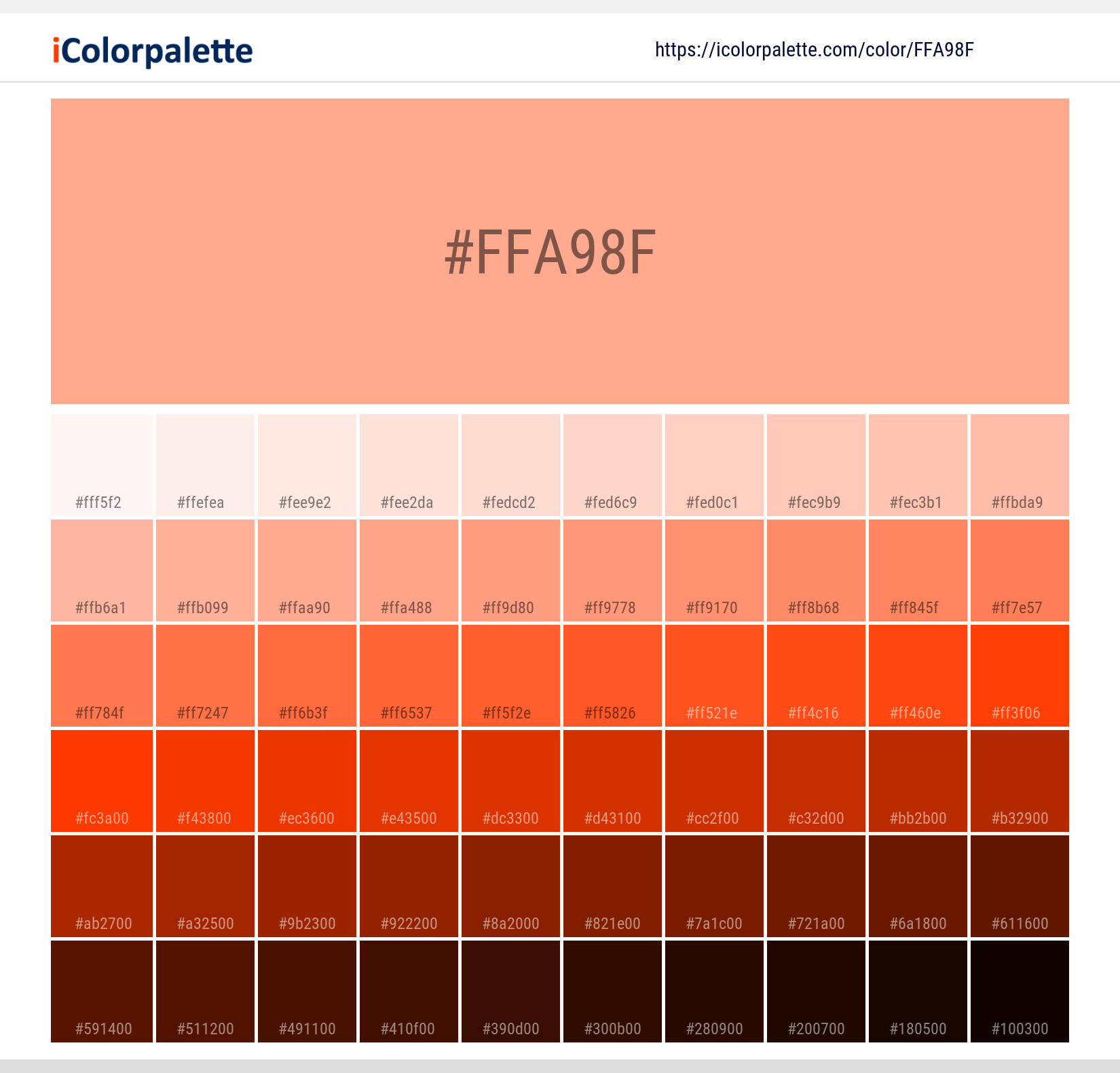 Hex Color  Code ffa98f Pantone  2022  U color  information 
