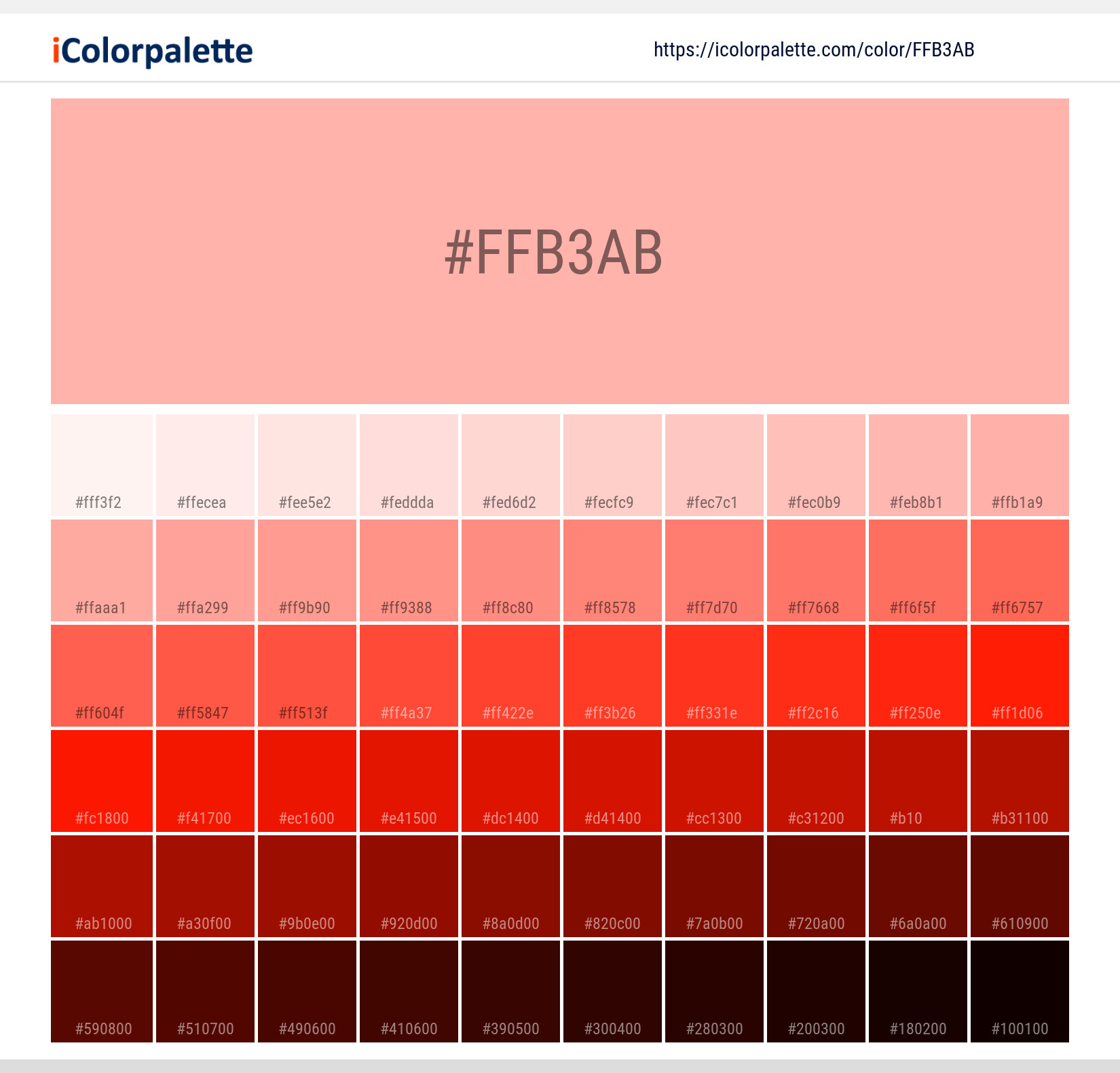 Pantone 169 C Color | Hex color Code #FFB3AB information | Hsl